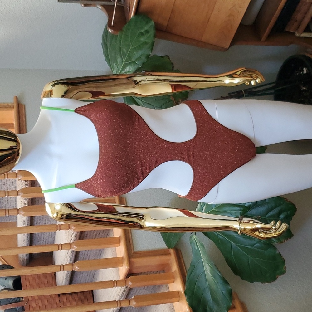 NWT 4Giveness Metallic Copper & Bright Green One Piece Swimsuit